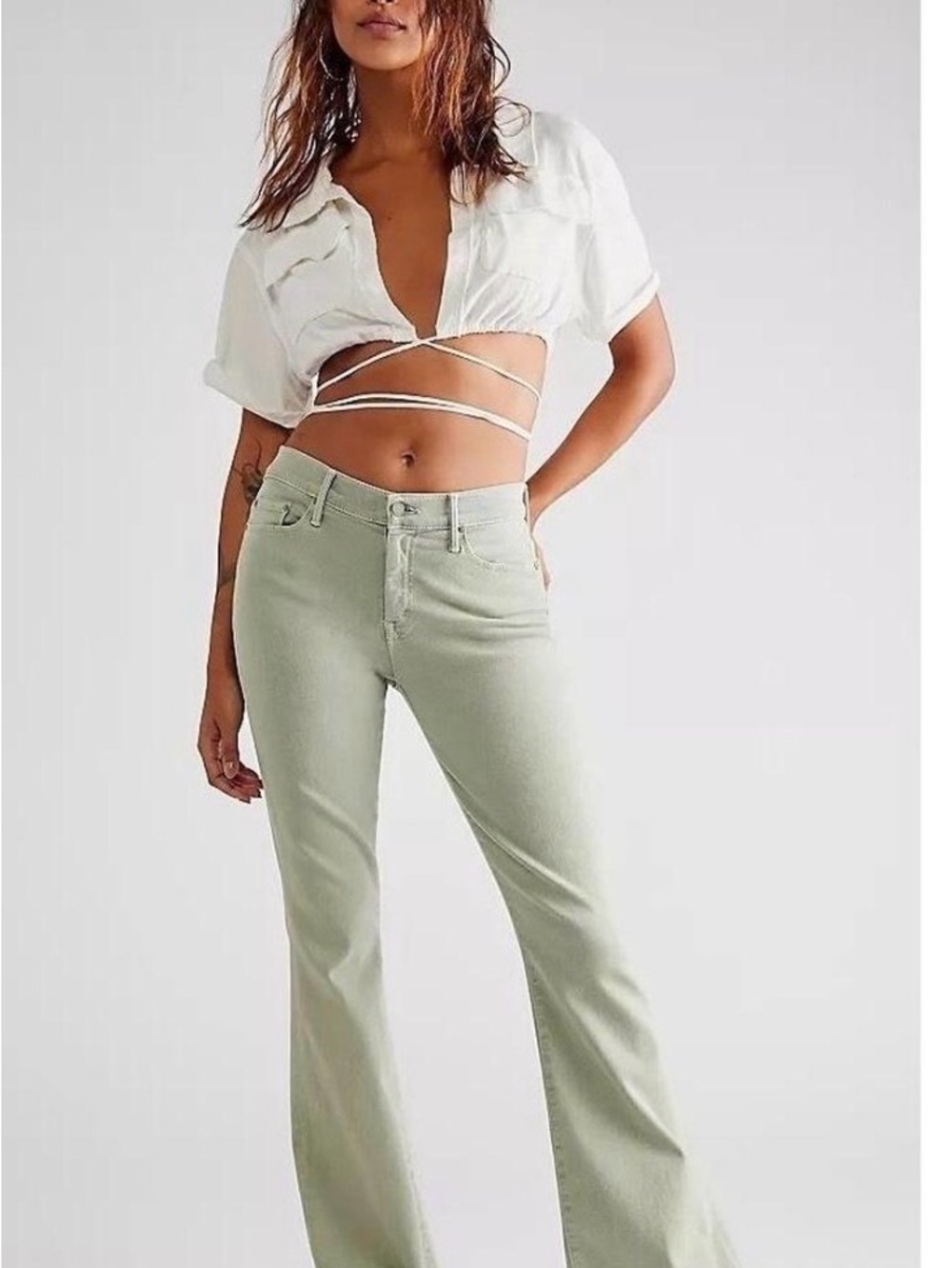 MOTHER Sage Green Flare Jeans